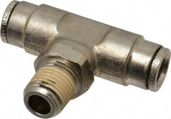 Norgren - 1/4 NPTF, Nickel Plated Brass Push-to-Connect Tube Male Swivel Branch Tee - 260 Max psi, Tube to Male NPT Connection - Benchmark Tooling