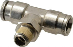 Norgren - 1/8 NPTF, Nickel Plated Brass Push-to-Connect Tube Male Swivel Branch Tee - 260 Max psi, Tube to Male NPT Connection - Benchmark Tooling
