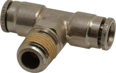 Norgren - 1/4 NPTF, Nickel Plated Brass Push-to-Connect Tube Male Swivel Branch Tee - 260 Max psi, Tube to Male NPT Connection - Benchmark Tooling