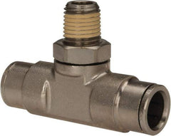 Norgren - 1/4 NPTF, Nickel Plated Brass Push-to-Connect Tube Male Swivel Branch Tee - 260 Max psi, Tube to Male NPT Connection - Benchmark Tooling