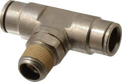 Norgren - 3/8 NPTF, Nickel Plated Brass Push-to-Connect Tube Male Swivel Branch Tee - 260 Max psi, Tube to Male NPT Connection - Benchmark Tooling