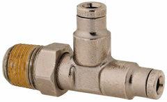 Norgren - 1/8 NPTF, Nickel Plated Brass Push-to-Connect Tube Male Swivel Run Tee - 260 Max psi, Tube to Male NPT Connection - Benchmark Tooling