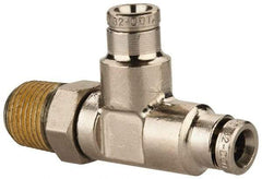Norgren - 1/8 NPTF, Nickel Plated Brass Push-to-Connect Tube Male Swivel Run Tee - 260 Max psi, Tube to Male NPT Connection - Benchmark Tooling