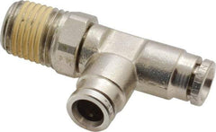 Norgren - 1/4 NPTF, Nickel Plated Brass Push-to-Connect Tube Male Swivel Run Tee - 260 Max psi, Tube to Male NPT Connection - Benchmark Tooling