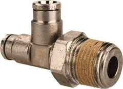 Norgren - 3/8 NPTF, Nickel Plated Brass Push-to-Connect Tube Male Swivel Run Tee - 260 Max psi, Tube to Male NPT Connection - Benchmark Tooling