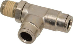 Norgren - 1/4 NPTF, Nickel Plated Brass Push-to-Connect Tube Male Swivel Run Tee - 260 Max psi, Tube to Male NPT Connection - Benchmark Tooling