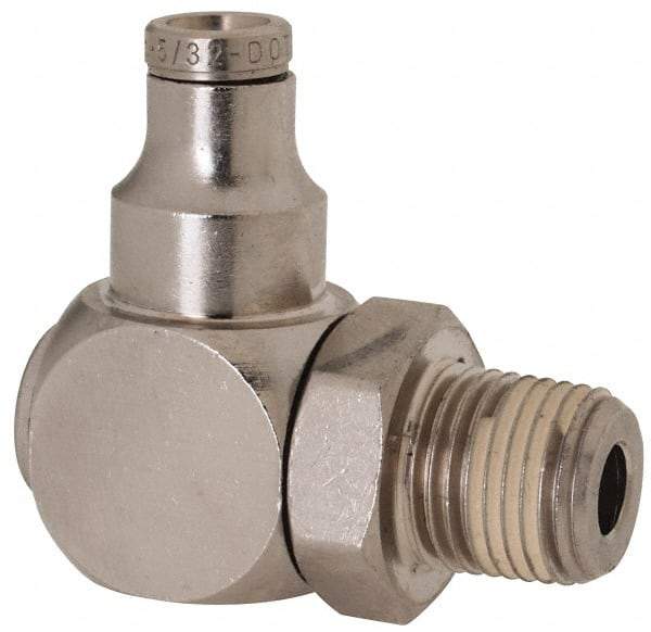 Norgren - 1/8 NPTF, Nickel Plated Brass Push-to-Connect Tube Banjo Elbow - 260 Max psi, Tube to Male Connection - Benchmark Tooling