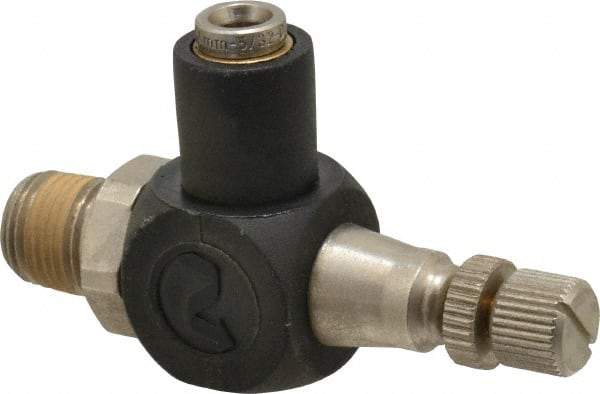 Norgren - 5/32" Tube Inlet x 1/8" NPT Outlet Flow Control Valve - 0 to 150 psi & Plated Brass Material - Benchmark Tooling