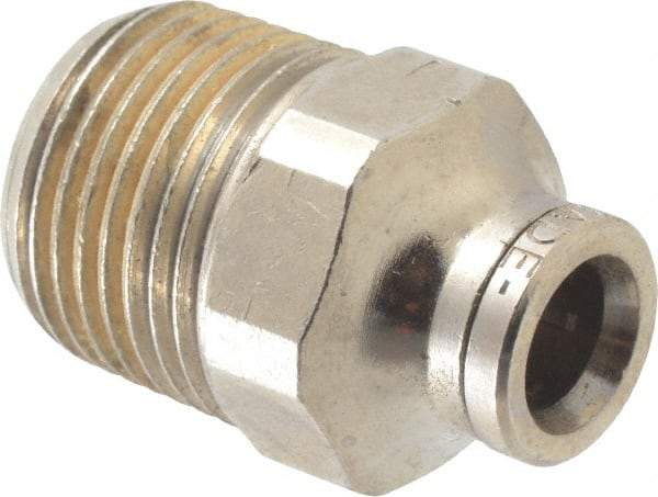 Norgren - 1/4" Outside Diam, 3/8 BSPT, Nickel Plated Brass Push-to-Connect Tube Male Connector - 260 Max psi, Tube to Male Connection - Benchmark Tooling