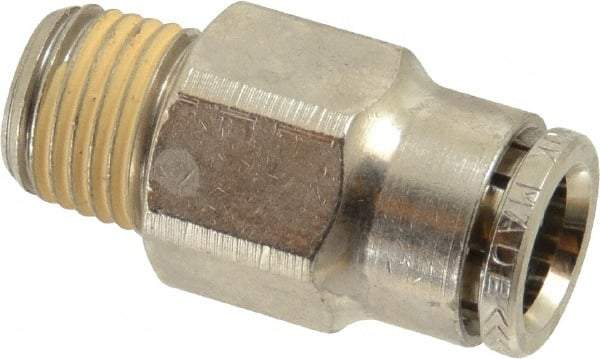 Norgren - 3/8" Outside Diam, 1/4 BSPT, Nickel Plated Brass Push-to-Connect Tube Male Connector - 260 Max psi, Tube to Male Connection - Benchmark Tooling