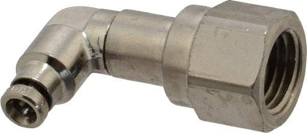 Norgren - 5/32" Outside Diam, 1/4 NPTF, Nickel Plated Brass Push-to-Connect Tube Female Swivel Elbow - 260 Max psi, Tube to Female NPT Connection - Benchmark Tooling