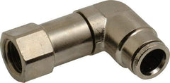 Norgren - 3/8" Outside Diam, 1/4 NPTF, Nickel Plated Brass Push-to-Connect Tube Female Swivel Elbow - 260 Max psi, Tube to Female NPT Connection - Benchmark Tooling