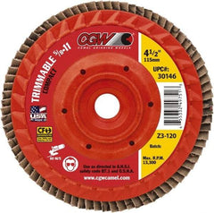 Camel Grinding Wheels - 40 Grit, 5" Disc Diam, 5/8-11 Center Hole, Compact Ceramic Flap Disc - 12,200 Max RPM, Cloth Backing, Arbor Attaching System, Coated - Benchmark Tooling
