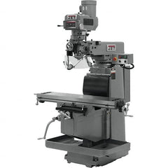 Jet - 12" Table Width x 54" Table Length, Variable Speed Pulley Control, 3 Phase Knee Milling Machine - NT40 Spindle Taper, 5 hp - Benchmark Tooling