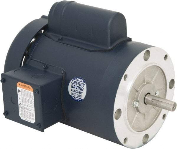 Leeson - 1-1/2 Max hp, 3,600 Max RPM, Capacitor Start Electric AC DC Motor - 115/230 V Input, Single Phase, 56C Frame, 5/8" Shaft Diam, C-Face Mount, TEFC Enclosure - Benchmark Tooling