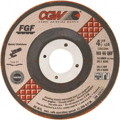 Camel Grinding Wheels - 46 Grit, 4-1/2" Wheel Diam, 1/8" Wheel Thickness, Type 27 Depressed Center Wheel - Medium Grade, Aluminum Oxide, Resinoid Bond, 13,300 Max RPM - Benchmark Tooling