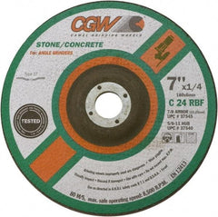Camel Grinding Wheels - 24 Grit, 9" Wheel Diam, 1/4" Wheel Thickness, 7/8" Arbor Hole, Type 27 Depressed Center Wheel - Coarse Grade, Silicon Carbide, Resinoid Bond, 6,650 Max RPM - Benchmark Tooling