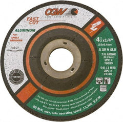 Camel Grinding Wheels - 30 Grit, 5" Wheel Diam, 1/4" Wheel Thickness, 7/8" Arbor Hole, Type 27 Depressed Center Wheel - Medium Grade, Aluminum Oxide, Resinoid Bond, 12,250 Max RPM - Benchmark Tooling
