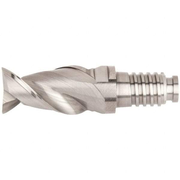 Kennametal - 1/2" Mill Diam, 3/4" LOC, 43.6mm OAL, 5 Flute Square End Mill Head - Duo-Lock 12 Connection, Solid Carbide, AlTiN Finish, Right Hand Flute, Spiral Flute, Centercutting, 39° Helix, Series UCDV - Benchmark Tooling