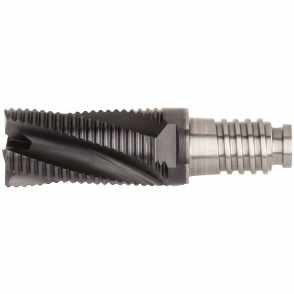 Kennametal - 3/4" Diam, 1-1/8" LOC, 4 Flute, 0.5mm Corner Chamfer End Mill Head - Solid Carbide, AlTiN Finish, Duo-Lock 20 Connection, Spiral Flute, 20° Helix, Centercutting - Benchmark Tooling