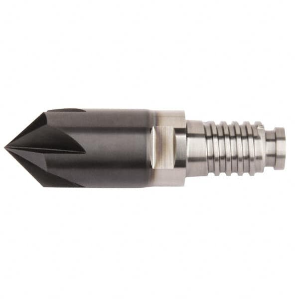 Kennametal - 3/8" Diam, 1.91mm LOC, 4 Flute, 0.075" Corner Chamfer End Mill Head - Solid Carbide, AlTiN Finish, Duo-Lock 10 Connection, Spiral Flute, 0° Helix - Benchmark Tooling