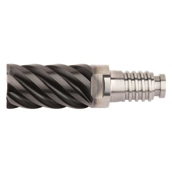 Kennametal - 10mm Diam, 15mm LOC, 6 Flute, 0.5mm Corner Radius End Mill Head - Solid Carbide, AlTiN Finish, Duo-Lock 10 Connection, Spiral Flute, 45° Helix, Centercutting - Benchmark Tooling