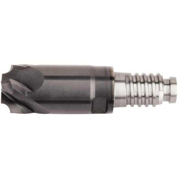 Kennametal - 3/8" Diam, 3.05mm LOC, 4 Flute, 3.048mm Corner Radius End Mill Head - Solid Carbide, AlTiN Finish, Duo-Lock 10 Connection, Spiral Flute, 0° Helix - Benchmark Tooling