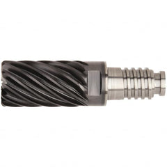 Kennametal - 3/8" Diam, 9/16" LOC, 9 Flute, 0.06" Corner Radius End Mill Head - Solid Carbide, AlTiN Finish, Duo-Lock 10 Connection, Spiral Flute, 36° Helix - Benchmark Tooling