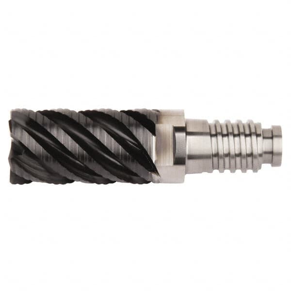 Kennametal - 10mm Diam, 15mm LOC, 4 Flute, 0.5mm Corner Radius End Mill Head - Solid Carbide, AlTiN Finish, Duo-Lock 10 Connection, Spiral Flute, 45° Helix, Centercutting - Benchmark Tooling