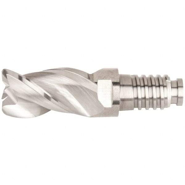 Kennametal - 1/2" Diam, 3/4" LOC, 3 Flute, 0.03" Corner Radius End Mill Head - Solid Carbide, Uncoated, Duo-Lock 12 Connection, Spiral Flute, 38° Helix, Centercutting - Benchmark Tooling