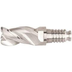 Kennametal - 1/2" Diam, 3/4" LOC, 3 Flute, 0.06" Corner Radius End Mill Head - Solid Carbide, Uncoated, Duo-Lock 12 Connection, Spiral Flute, 38° Helix, Centercutting - Benchmark Tooling