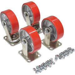 Vestil - 6" Diam x 2" Wide, Poly-On-Steel (2) Rigid (2) Swivel Caster - 4,800 Lb Capacity, Top Plate Mount, 4" x 4-1/2" Plate - Benchmark Tooling