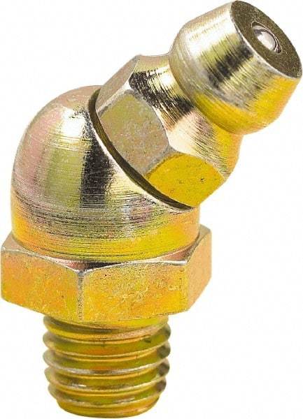 lumax - 45° Head Angle, 1/4-28 Taper Steel Taper Thread Grease Fitting - Zinc Plated Finish - Benchmark Tooling