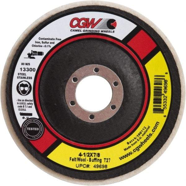 Camel Grinding Wheels - 5" Diam x 1/2" Thick Unmounted Buffing Wheel - 1 Ply, Polishing, 7/8" Arbor Hole, Soft Density - Benchmark Tooling