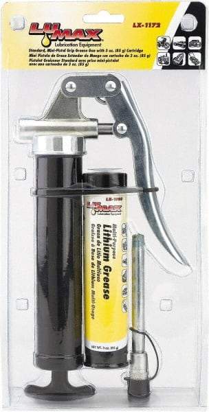 lumax - Rigid Pistol Grease Gun - 3 oz Capacity, 1/8 Thread Outlet, 66 Strokes per oz, Bulk & Cartridge Fill - Benchmark Tooling