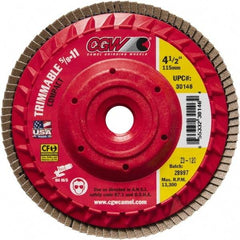 Camel Grinding Wheels - 40 Grit, 4-1/2" Disc Diam, 5/8-11 Center Hole, Compact Zirconia Alumina Flap Disc - 13,300 Max RPM, Poly Cotton Backing, Arbor Attaching System, Coated - Benchmark Tooling