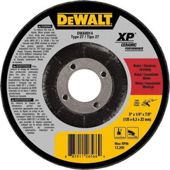 DeWALT - 5" Wheel Diam, 1/4" Wheel Thickness, 7/8" Arbor Hole, Type 27 Depressed Center Wheel - Medium Grade, Ceramic, 12,200 Max RPM - Benchmark Tooling