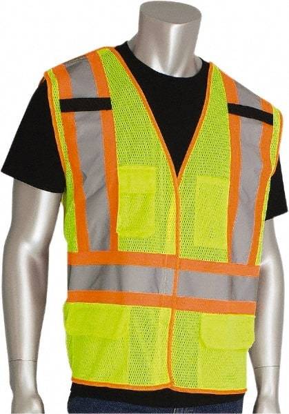 PIP - Size 2XL High Visibility Yellow Mesh Breakaway Vest - Hook & Loop Closure, 5 Pockets, Polyester - Benchmark Tooling