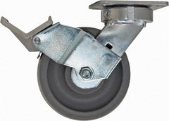 Caster Connection - 6" Diam x 2" Wide x 7-1/2" OAH Top Plate Mount Swivel Caster with Brake - Nylon, 1,500 Lb Capacity, Sealed Precision Ball Bearing, 4 x 4-1/2" Plate - Benchmark Tooling
