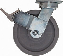 Caster Connection - 8" Diam x 2" Wide x 9-1/2" OAH Top Plate Mount Swivel Caster with Brake - Nylon, 2,000 Lb Capacity, Sealed Precision Ball Bearing, 4 x 4-1/2" Plate - Benchmark Tooling