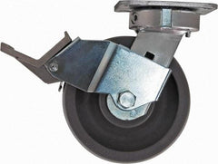 Caster Connection - 6" Diam x 2" Wide x 7-1/2" OAH Top Plate Mount Swivel Caster with Brake - Nylon, 1,500 Lb Capacity, Sealed Precision Ball Bearing, 4 x 4-1/2" Plate - Benchmark Tooling