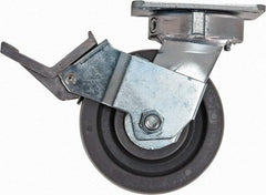 Caster Connection - 5" Diam x 2" Wide x 6-1/2" OAH Top Plate Mount Swivel Caster with Brake - Nylon, 1,250 Lb Capacity, Sealed Precision Ball Bearing, 4 x 4-1/2" Plate - Benchmark Tooling