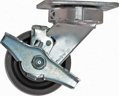 Caster Connection - 4" Diam x 2" Wide x 5-5/8" OAH Top Plate Mount Swivel Caster with Brake - Nylon, 1,000 Lb Capacity, Sealed Precision Ball Bearing, 4 x 4-1/2" Plate - Benchmark Tooling
