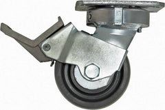 Caster Connection - 4" Diam x 2" Wide x 5-5/8" OAH Top Plate Mount Swivel Caster with Brake - Nylon, 1,000 Lb Capacity, Sealed Precision Ball Bearing, 4 x 4-1/2" Plate - Benchmark Tooling