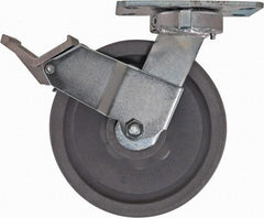 Caster Connection - 8" Diam x 2" Wide x 9-1/2" OAH Top Plate Mount Swivel Caster with Brake - Nylon, 2,000 Lb Capacity, Sealed Precision Ball Bearing, 4-1/2 x 6-1/4" Plate - Benchmark Tooling