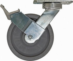 Caster Connection - 8" Diam x 2" Wide x 10-1/8" OAH Top Plate Mount Swivel Caster with Brake - Nylon, 2,000 Lb Capacity, Sealed Precision Ball Bearing, 4-1/2 x 6-1/4" Plate - Benchmark Tooling