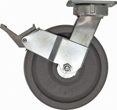 Caster Connection - 8" Diam x 2" Wide x 10-1/8" OAH Top Plate Mount Swivel Caster with Brake - Nylon, 2,000 Lb Capacity, Sealed Precision Ball Bearing, 4 x 4-1/2" Plate - Benchmark Tooling