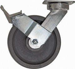 Caster Connection - 8" Diam x 2" Wide x 10-1/8" OAH Top Plate Mount Swivel Caster with Brake - Nylon, 2,000 Lb Capacity, Sealed Precision Ball Bearing, 4 x 4-1/2" Plate - Benchmark Tooling