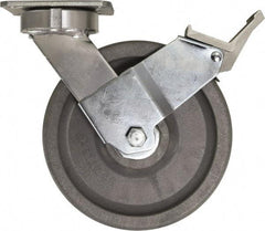Caster Connection - 8" Diam x 2" Wide x 9-1/2" OAH Top Plate Mount Swivel Caster with Brake - Nylon, 2,000 Lb Capacity, Sealed Precision Ball Bearing, 4 x 4-1/2" Plate - Benchmark Tooling