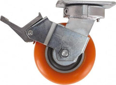 Caster Connection - 5" Diam x 2" Wide x 6-1/2" OAH Top Plate Mount Swivel Caster with Brake - Polyurethane, 750 Lb Capacity, Sealed Precision Ball Bearing, 4 x 4-1/2" Plate - Benchmark Tooling